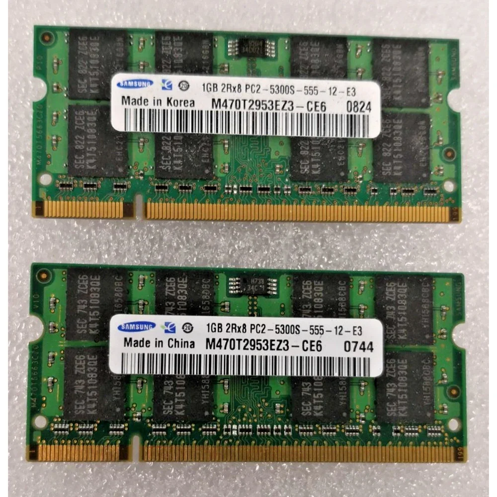 2PC SAMSUNG DDR2 1GB 2Rx8 PC2-5300S-555-12-E3 M470T2953EZ3-CE6 LAPTOP MEMORY